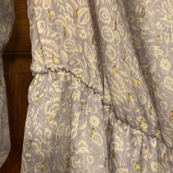 NWT Medium Express Lavender, White, and Gold Off-Shoulder Ruffle Romper (ABBA) - Picture 7 of 14